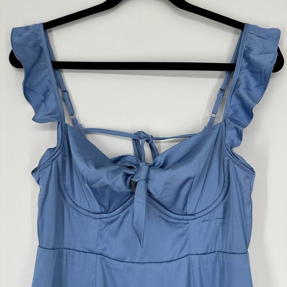 ASTR The Label Marla Flutter Strap Blue Satin Mini Dress New Womens Medium - Picture 3 of 11